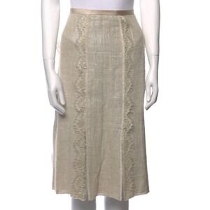 St‎ John Couture Beige Linen Lace Flapper Slit A-Line Skirt- Size 6